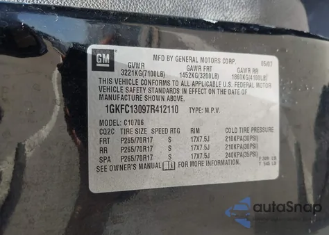 2007 GMC Yukon z USA, uszkodzony, nr VIN 1GKFC13097R412110